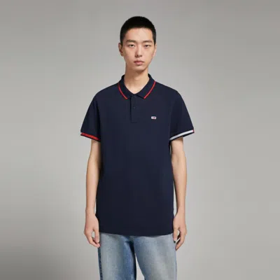 Tommy Hilfiger 【舒适珠地棉】tommy Jeans 春夏男女撞色镶边刺绣polo衫12963 In Blue
