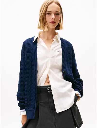 Tommy Hilfiger Tommy Jeans Relaxed Cable Knit Cardigan In Blue