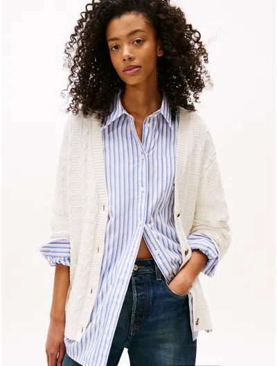 Tommy Hilfiger Tommy Jeans Relaxed Cable Knit Cardigan In White