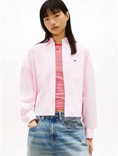 Tommy Hilfiger Tommy Jeans Relaxed Cropped Poplin Shirt In Pearly Pink