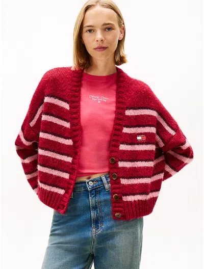 Tommy Hilfiger Tommy Jeans Relaxed Stripe Cardigan In Red