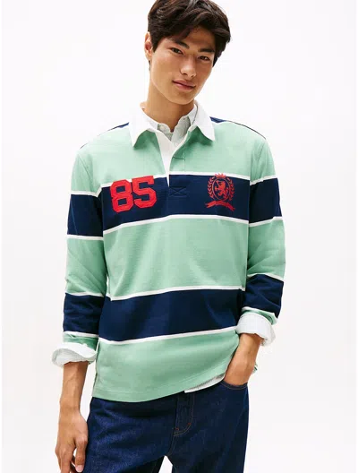 Tommy Hilfiger Tommy Jeans Relaxed Stripe Rugby Polo In Green