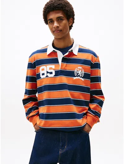 Tommy Hilfiger Tommy Jeans Relaxed Stripe Rugby Polo In Orange