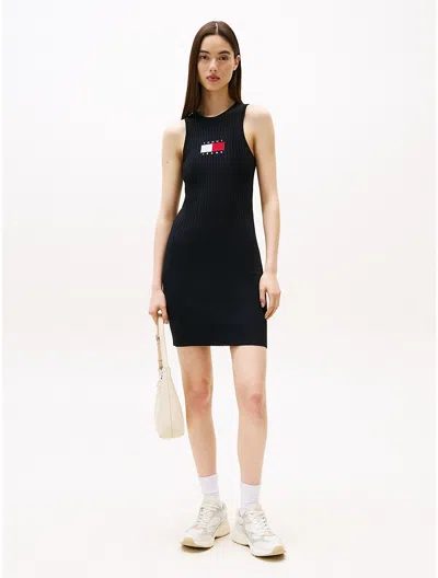 Tommy Hilfiger Tommy Jeans Ribbed Mini Sweater Dress In Black