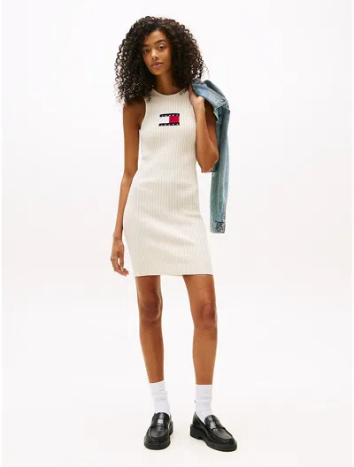 Tommy Hilfiger Tommy Jeans Ribbed Mini Sweater Dress In White