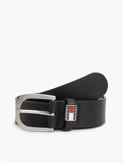 Tommy Hilfiger Tommy Jeans Round Buckle Leather Belt In Black