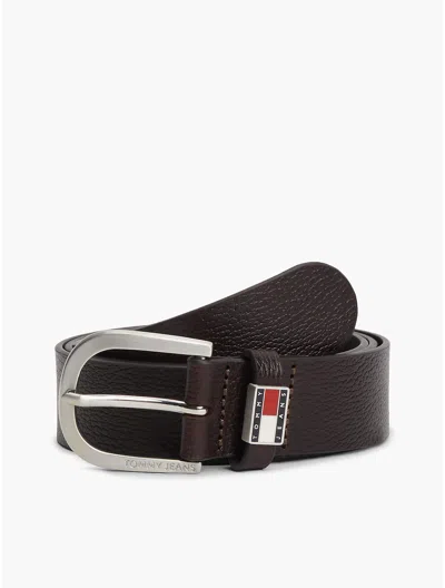 Tommy Hilfiger Tommy Jeans Round Buckle Leather Belt In Dark Brown