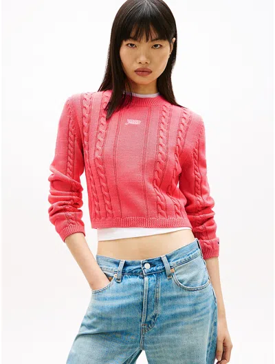 Tommy Hilfiger Tommy Jeans Script Cable Knit Sweater In Pink