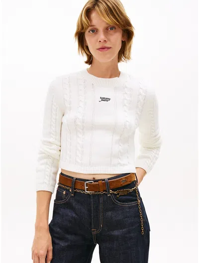 Tommy Hilfiger Tommy Jeans Script Cable Knit Sweater In White