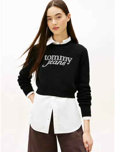 Tommy Hilfiger Tommy Jeans Script Logo Chenille Sweater In Black