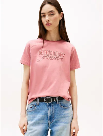 Tommy Hilfiger Tommy Jeans Script Logo Raglan T In Pink