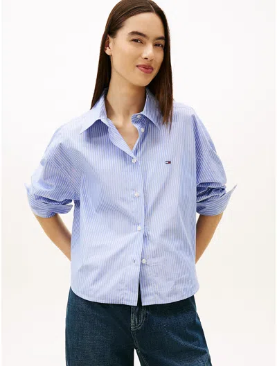 Tommy Hilfiger Tommy Jeans Shimmer Cropped Shirt In Blue