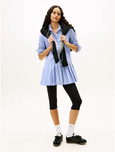 Tommy Hilfiger Tommy Jeans Shimmer Mini Shirtdress In Blue