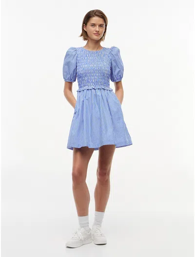 Tommy Hilfiger Tommy Jeans Shirred Poplin Mini Dress In Blue / Stripe