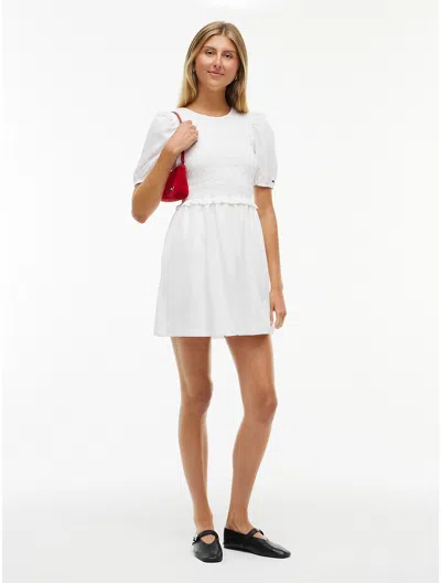 Tommy Hilfiger Tommy Jeans Shirred Poplin Mini Dress In White
