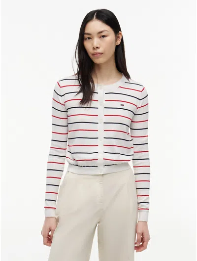 Tommy Hilfiger Tommy Jeans Slim Fit Cotton Cardigan In Ecru / Multi Stripe