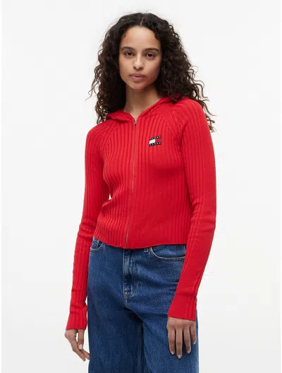 Tommy Hilfiger Tommy Jeans Slim Fit Hooded Zip Cardigan In Red