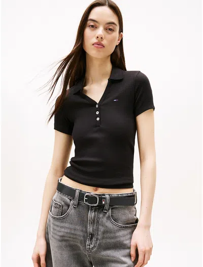 Tommy Hilfiger Tommy Jeans Slim Fit Ribbed Polo In Black