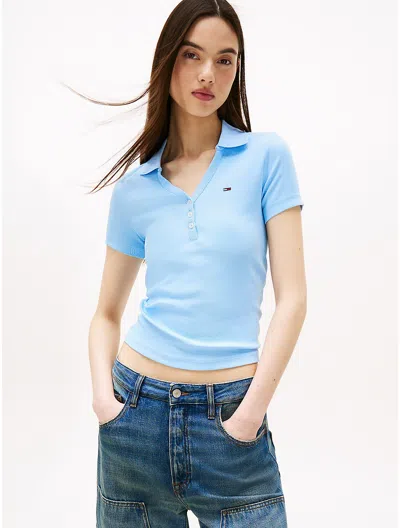 Tommy Hilfiger Tommy Jeans Slim Fit Ribbed Polo In Blue