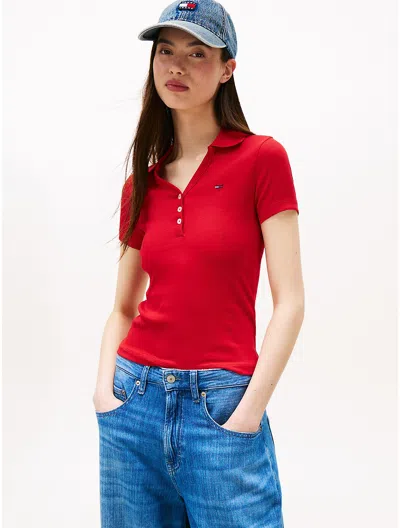 Tommy Hilfiger Tommy Jeans Slim Fit Ribbed Polo In Red