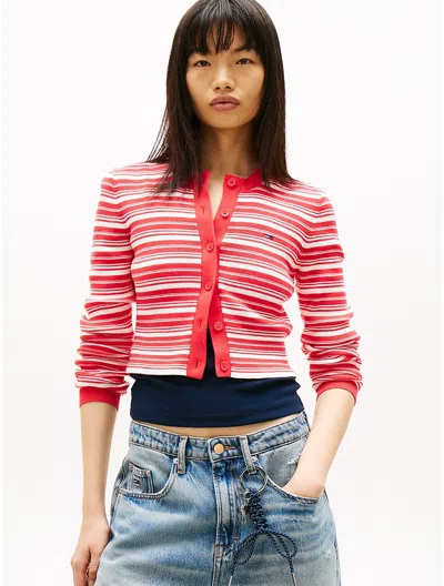 Tommy Hilfiger Tommy Jeans Slim Fit Striped Cardigan In Red