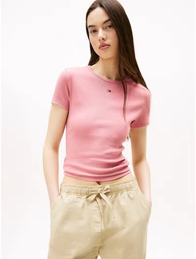 Tommy Hilfiger Tommy Jeans Slim Stretch Ribbed T In Pink