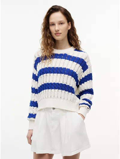 Tommy Hilfiger Tommy Jeans Striped Cable Knit Sweater In White