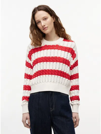 Tommy Hilfiger Tommy Jeans Striped Cable Knit Sweater In White