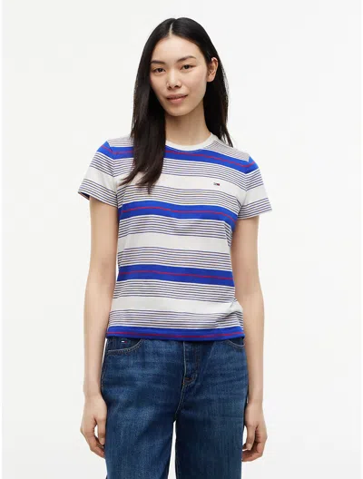 Tommy Hilfiger Tommy Jeans Striped Crewneck T In Blue Stripe