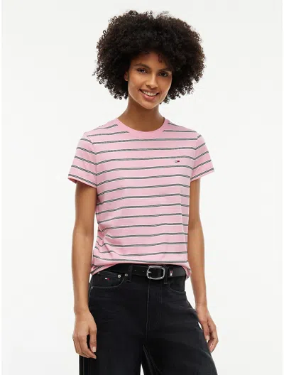 Tommy Hilfiger Tommy Jeans Striped Crewneck T In Pink
