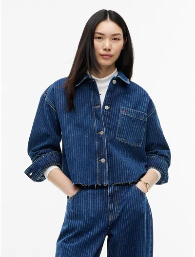 Tommy Hilfiger Tommy Jeans Striped Denim Shirt In Dark Denim