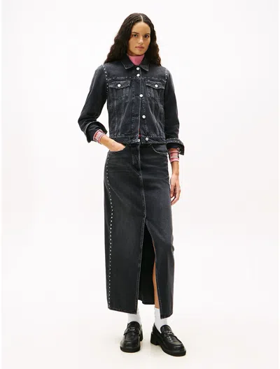 Tommy Hilfiger Tommy Jeans Studded Denim Maxi Skirt In Black