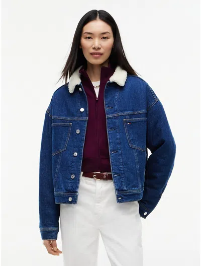 Tommy Hilfiger Tommy Jeans Teddy Denim Jacket In Dark Denim