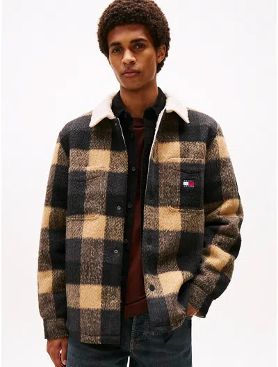 Tommy Hilfiger Check Sherpa Collar Jacket In Brown