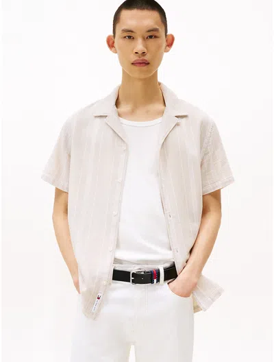 Tommy Hilfiger Tommy Jeans Textured Stripe Camp Shirt In Brown
