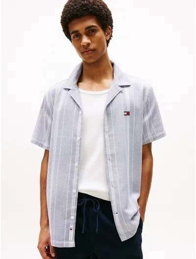 Tommy Hilfiger Tommy Jeans Textured Stripe Camp Shirt In Blue