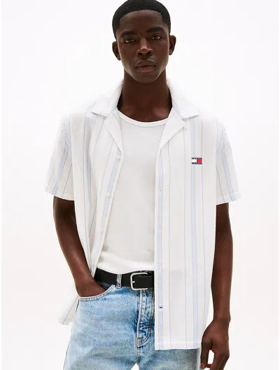 Tommy Hilfiger Tommy Jeans Textured Stripe Camp Shirt In White