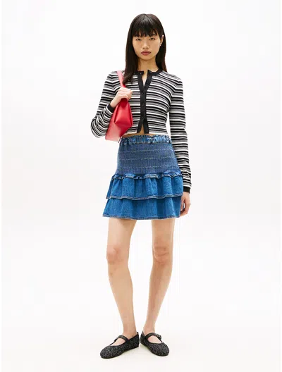 Tommy Hilfiger Tommy Jeans Tiered Chambray Mini Skirt In Blue