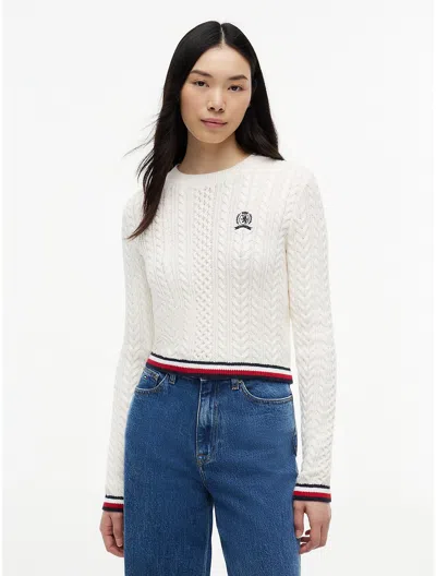 Tommy Hilfiger Tommy Jeans Tipped Cable Knit Sweater In White