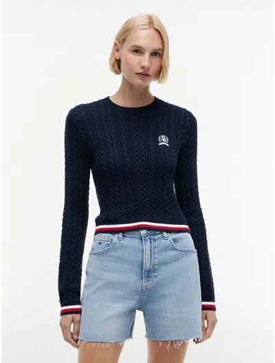 Tommy Hilfiger Tommy Jeans Tipped Cable Knit Sweater In Blue