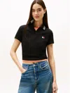 Tommy Hilfiger Tommy Jeans Tipped Stretch Pique Polo In Black