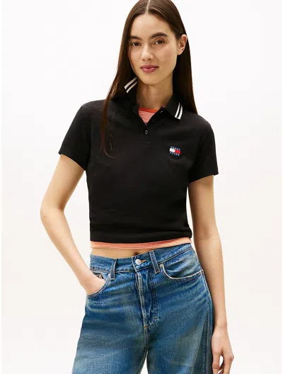 Tommy Hilfiger Tommy Jeans Tipped Stretch Pique Polo In Black