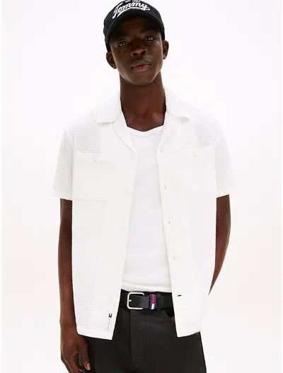 Tommy Hilfiger Tommy Jeans Waffle Knit Camp Shirt In Sand