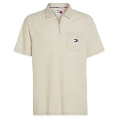 Tommy Hilfiger Tommy Jeans Zip Waffle Polo In Neutral