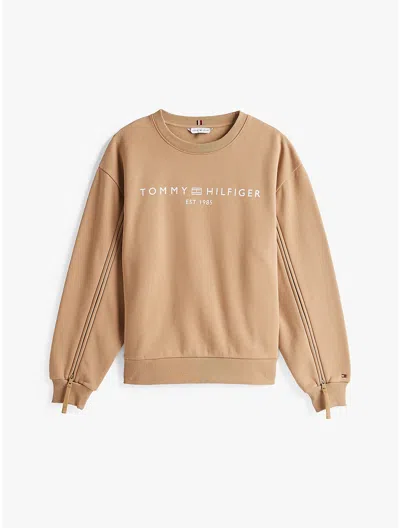 Tommy Hilfiger Tommy Logo Crewneck Sweatshirt In Safari Canvas