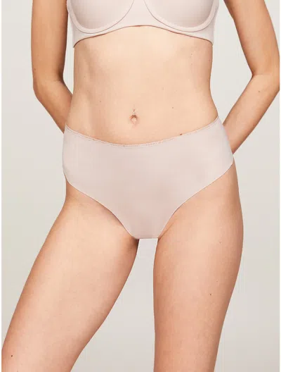 Tommy Hilfiger Tommy Logo High Waist Thong In Balanced Beige