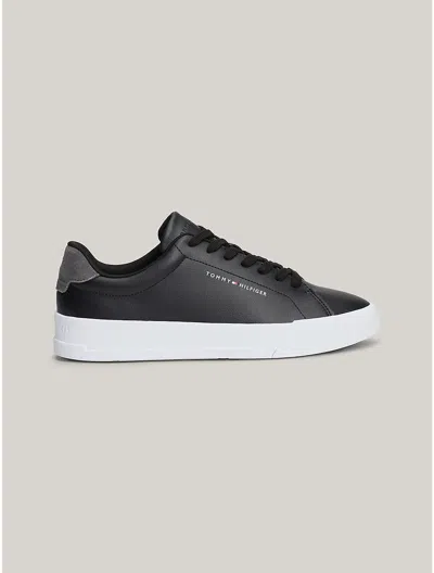 Tommy Hilfiger Tommy Logo Leather Cupsole Sneaker In Black