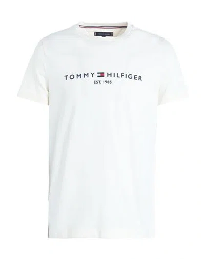 Tommy Hilfiger Tommy Logo T-shirt Man T-shirt Cream Size L Cotton In White