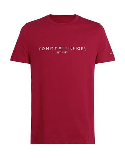 Tommy Hilfiger Tommy Logo T-shirt Man T-shirt Garnet Size L Cotton In Red
