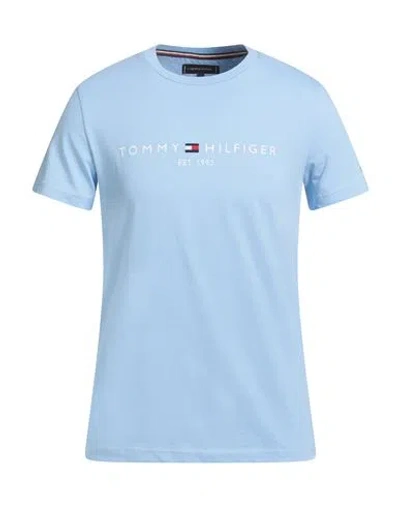 Tommy Hilfiger Tommy Logo T-shirt Man T-shirt Light Blue Size S Cotton